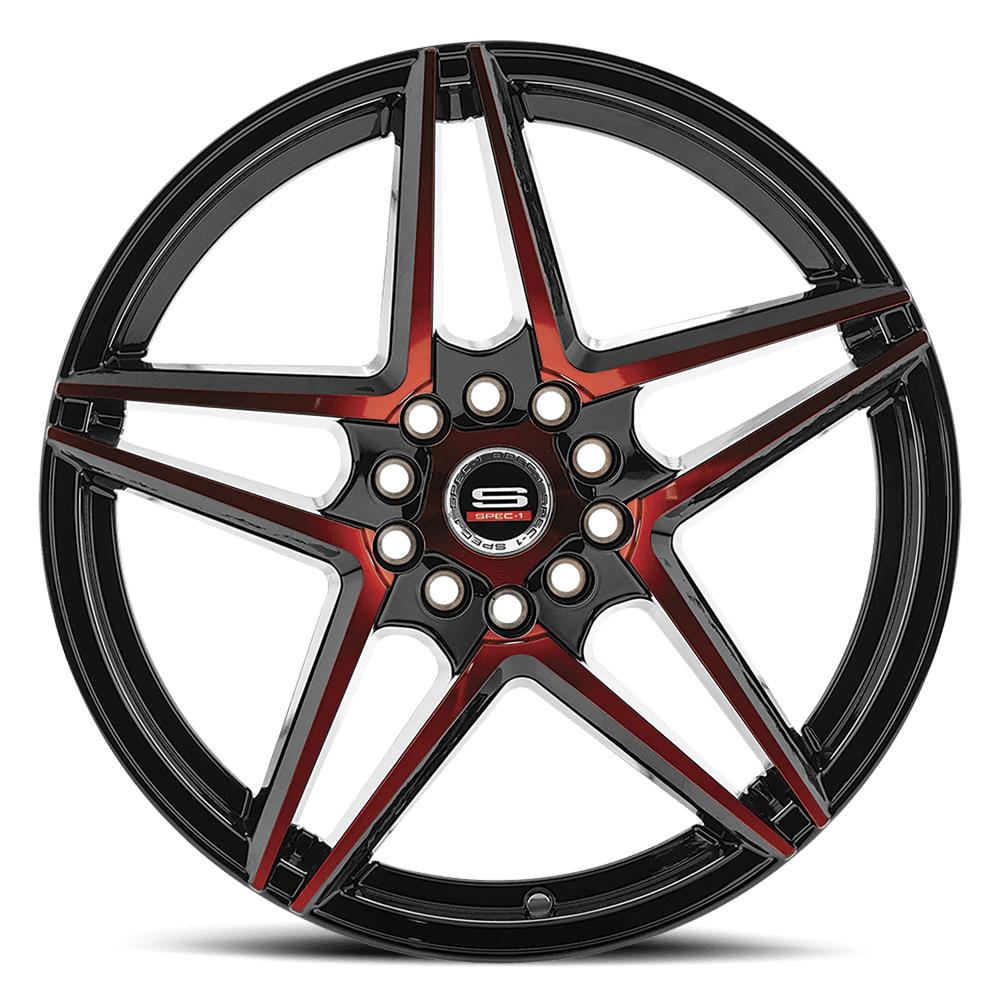 SPEC-1 SP-54 5x114.3/ 5x100+38 Gloss Black& Red Machined WHEELS