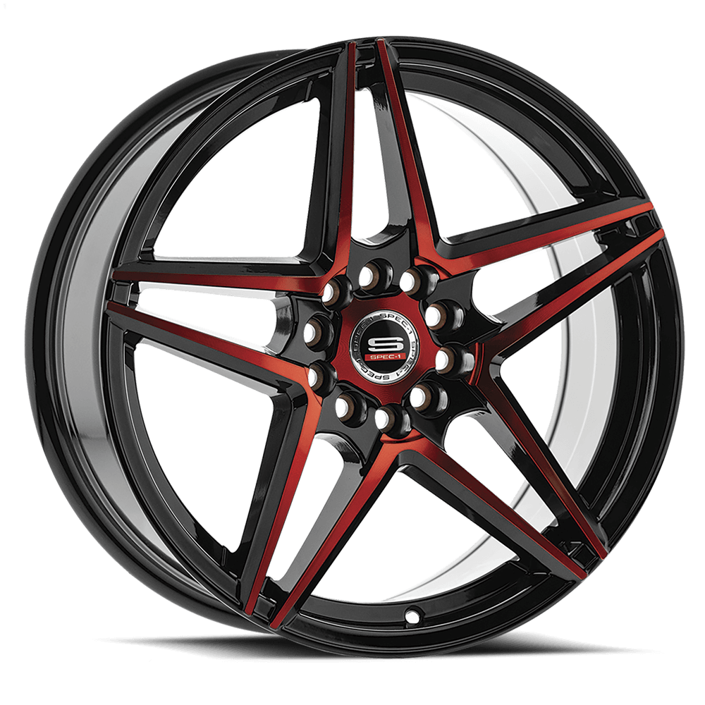 SPEC-1 SP-54 5x114.3/ 5x100+38 Gloss Black& Red Machined WHEELS